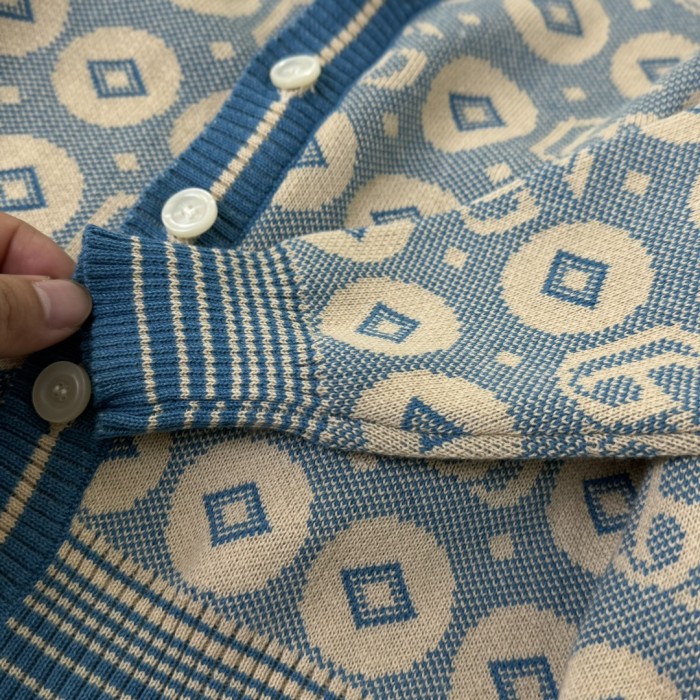 NIGO Gucci Kid's Spring And Autumn Blue Double G Printed V-Neck Long Sleeve Cotton Single Breasted Cardigan #nigo31354