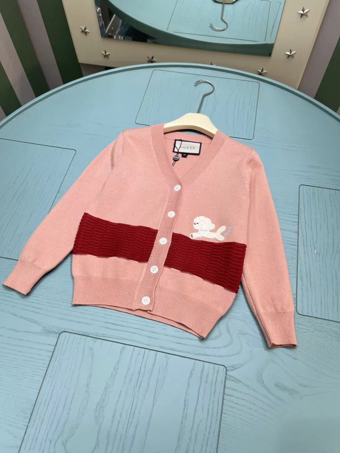 NIGO Gucci Kid's Spring And Autumn Pattern Embroidery Long Sleeve Fitted Solid Color Knit Cardigan #nigo31355