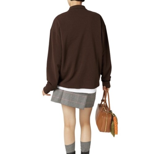 NIGO MiuMiu Women's Spring and Autumn Logo Letter Printing Brown Loose Long Sleeve Polo Shirt Top #nigo73535