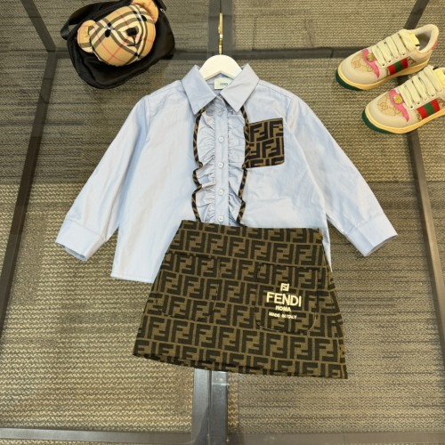 NIGO Fendi Kid's Spring And Autumn Solid Color Long Sleeve Slim Shirt Casual Jacquard Embroidery Canvas Short Skirt Set #nigo31353