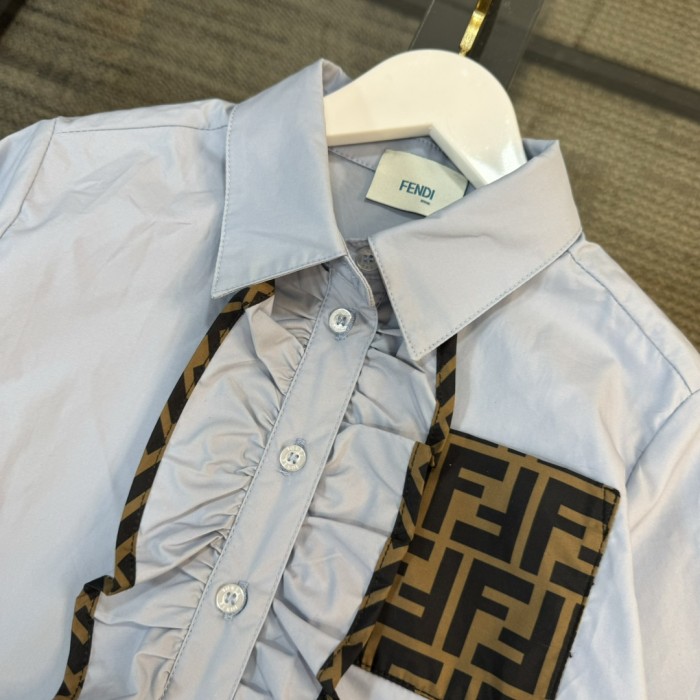 NIGO Fendi Kid's Spring And Autumn Solid Color Long Sleeve Slim Shirt Casual Jacquard Embroidery Canvas Short Skirt Set #nigo31353