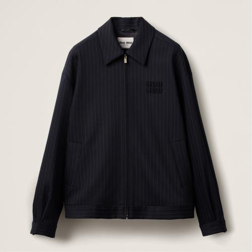 NIGO MiuMiu Women's Spring and Autumn Blue Pinstripe Lapel Zipper Long Sleeve Jacket #nigo73578