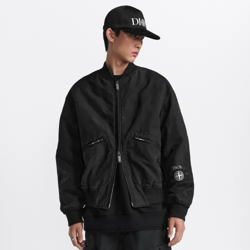 NIGO Dior X Stone Island Men's Spring and Fall Black Logo Logo Zipper Long Sleeve Jacket #nigo73645