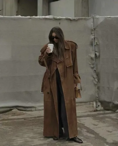 NIGO SAINT LAURENT Women's Autumn And Winter Retro Lapel Double-breasted Lacing Solid Color Long Loose Coat Jacket Ngvp #nigo9472
