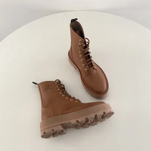 NIGO Celine Bulky Women's Solid Color Comfortable Leather Thick Sole Lace-Up Mid-Length Boots Shoes #nigo73715