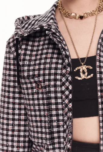 NIGO Chanel Women's Spring And Autumn Check Short Wool Twill Soft Coat Fitted Long Sleeve Hooded Jacket Ngvp #nigo9523