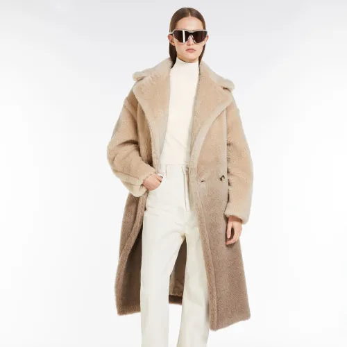 NIGO MaxMara Women's Fall And Winter Fashion Alpaca Wool Blend V-Neck Gradient Double-Breasted Long Straight Teddy Bear Coat Ngvp #nigo9528