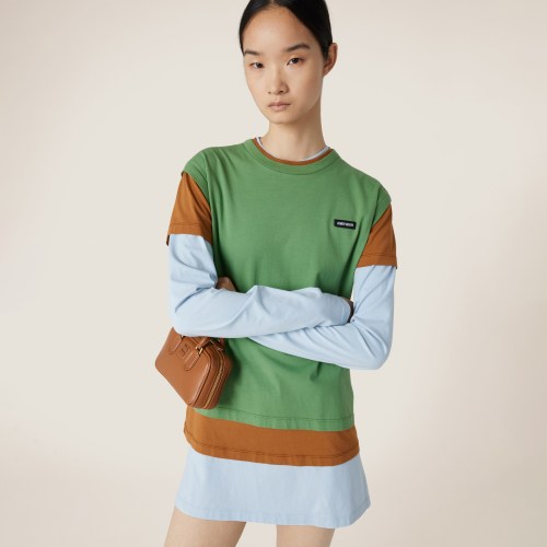 NIGO MiuMiu Women's Summer Clashing Color Embroidery Letter Logo Round Neck 3 Piece Layered T-Shirt Set  #nigo73931