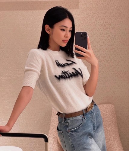 NIGO Louis Vuitton Women's Summer Round Neck Monogrammed Cashmere Short Sleeve T-shirt #nigo73934