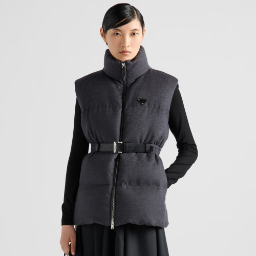 NIGO Prada Women's Fall and Winter Logo Logo Standing Collar Belt Loose Zipper Sleeveless Puffer Down Vest Jacket #nigo73967