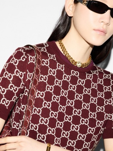 NIGO Gucci Spring Women's Monogrammed Reversible Crew Neck Short Sleeve Knit T-Shirt #nigo73984