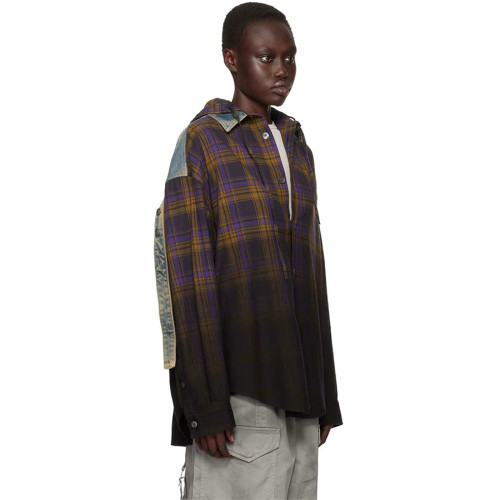 NIGO Acne Studios Men's Spring And Fall Gradient Check Splicing Denim Loose Long-Sleeved Single-Breasted Hooded Shirt Ngvp #nigo9581