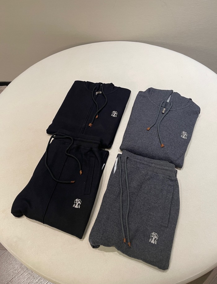 NIGO Brunello Cucinelli Men's Spring And Autumn Drawstring Hooded Solid Color Zipper Sweatshirt Jacket Casual Lace-up Straight Pants Suit Set #nigo74142