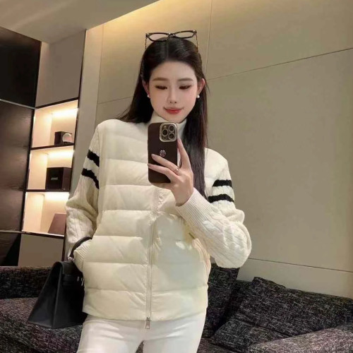 NIGO Moncler Women's Autumn And Winter Solid Color Knit Patchwork Puffer Down Jacket Casual Standing Collar Long Sleeve Jacket #nigo71727