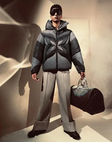 NIGO Louis Vuitton Men's Fall And Winter Letter Print Splicing Nylon Waterproof Fabric Hooded Zipper Long Sleeve Puffer Down Jacket #nigo74185