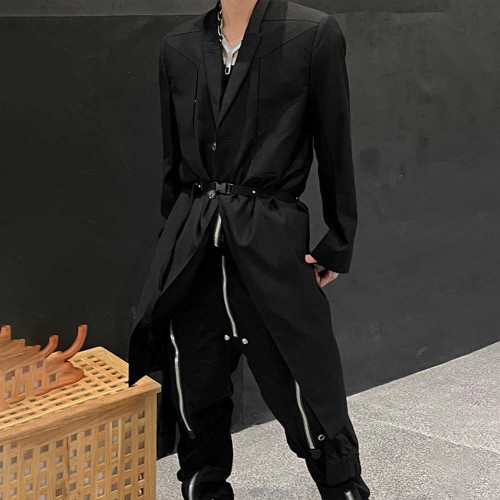 NIGO Rick Owens Black Padded Shoulder Long Suit Blazer Dark Style Trendy Handsome Casual Suit High Street Fashion Jacket  #nigo71773