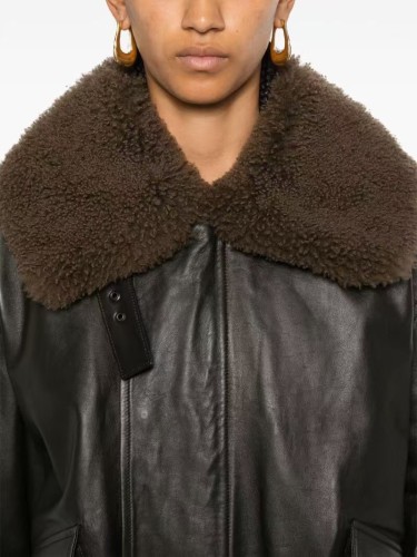 NIGO Lemaire Women's Autumn And Winter Fur Collar Zipper Short Solid Color Loose Long Sleeve Leather Jacket Ngvp #nigo9612