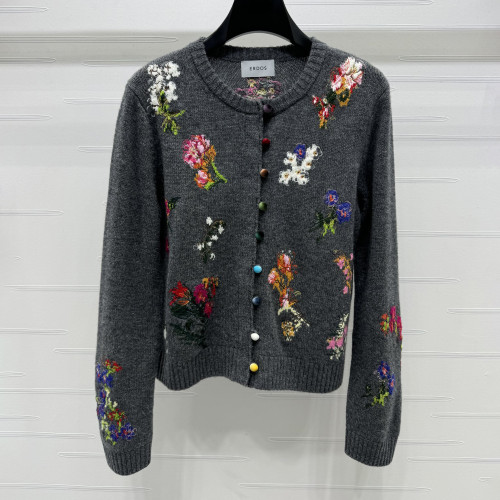 NIGO ERDOS Women's Spring And Fall Botanical Flowers Round Neck Single Breasted Cashmere Sweater Jacket #nigo74311