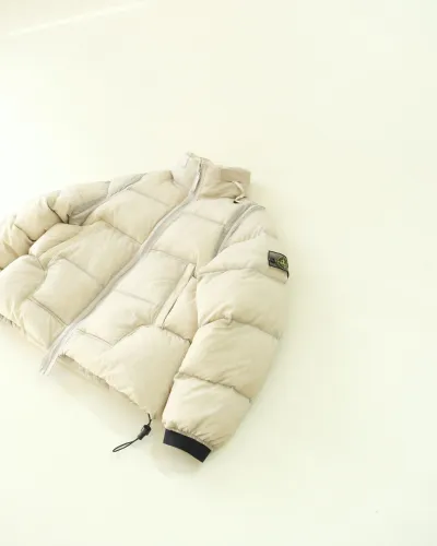 NIGO Stone Island Men's Fall And Winter White Hidden Hood Collar Zipper Long Sleeve Puffer Down Jacket #nigo74336