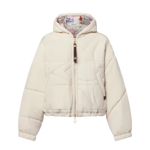 NIGO Louis Vuitton Women's Autumn and Winter White Quilted Elastic Cuffs Hem Hooded Zipper Long Sleeve Cotton Jacket #nigo74391