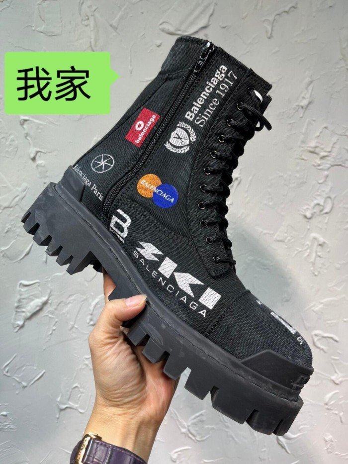 NIGO Balenciaga Combat Strike Men's Black 20mm Thick Sole Round Toe Canvas Boots Shoes #nigo74377