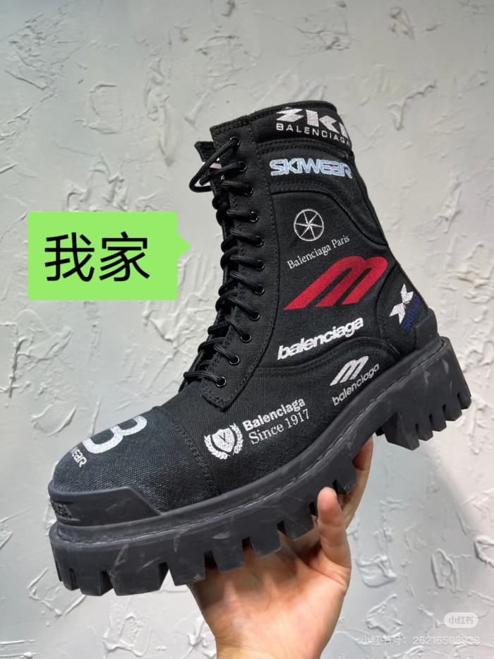 NIGO Balenciaga Combat Strike Men's Black 20mm Thick Sole Round Toe Canvas Boots Shoes #nigo74377
