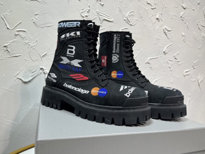 NIGO Balenciaga Combat Strike Men's Black 20mm Thick Sole Round Toe Canvas Boots Shoes #nigo74377