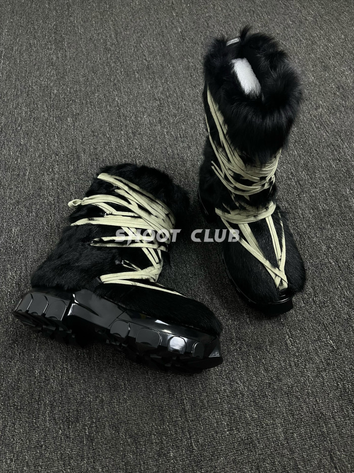 NIGO Rick Owens Men's And Women's Models Fall And Winter Crazy Straps Thick Bottom Horse Hair Tall Snow Boots Shoes #nigo74442