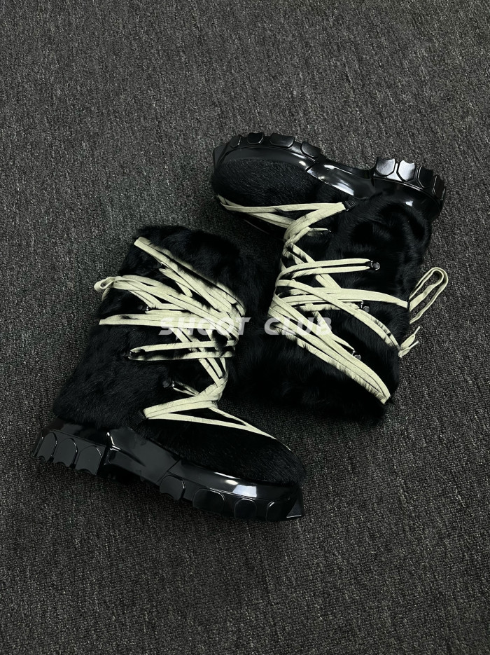 NIGO Rick Owens Men's And Women's Models Fall And Winter Crazy Straps Thick Bottom Horse Hair Tall Snow Boots Shoes #nigo74442