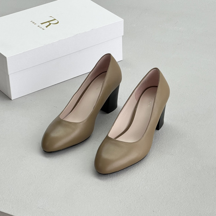 NIGO THE ROW Women's Spring and Summer Solid Color Pointed Toe Leather High Heels Shoes #nigo74443