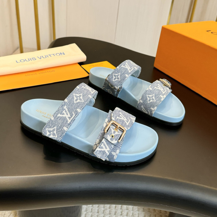 NIGO Louis Vuitton Bom Dia Men's and Women's Alphabet Jacquard Round Head Thick Bottom Velcro Slippers Sandals Shoes #nigo74454