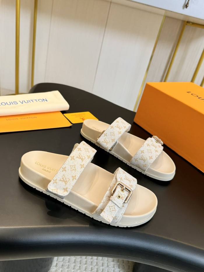 NIGO Louis Vuitton Bom Dia Men's and Women's Alphabet Jacquard Round Head Thick Bottom Velcro Slippers Sandals Shoes #nigo74454