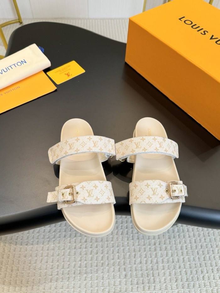 NIGO Louis Vuitton Bom Dia Men's and Women's Alphabet Jacquard Round Head Thick Bottom Velcro Slippers Sandals Shoes #nigo74454