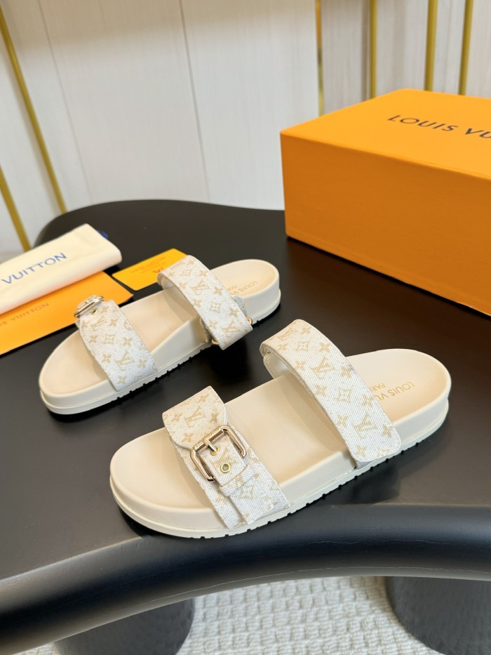 NIGO Louis Vuitton Bom Dia Men's and Women's Alphabet Jacquard Round Head Thick Bottom Velcro Slippers Sandals Shoes #nigo74454
