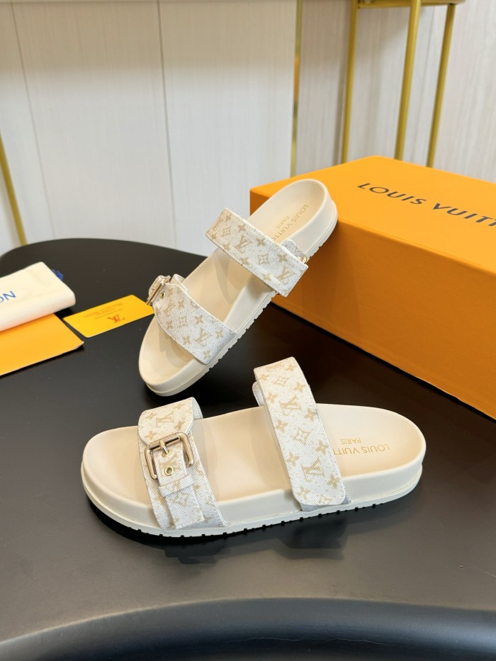 NIGO Louis Vuitton Bom Dia Men's and Women's Alphabet Jacquard Round Head Thick Bottom Velcro Slippers Sandals Shoes #nigo74454