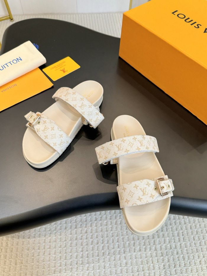 NIGO Louis Vuitton Bom Dia Men's and Women's Alphabet Jacquard Round Head Thick Bottom Velcro Slippers Sandals Shoes #nigo74454