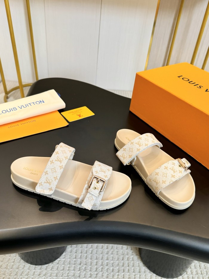 NIGO Louis Vuitton Bom Dia Men's and Women's Alphabet Jacquard Round Head Thick Bottom Velcro Slippers Sandals Shoes #nigo74454