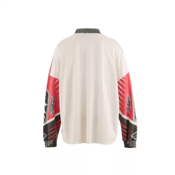 NIGO Saint Michael Men's Red And White Racing Suit Spring And Autumn Funky High Street Distressed Round Neck Long Sleeve T Shirt Ngvp #nigo9717