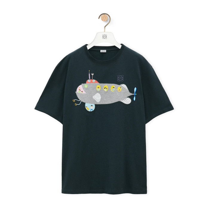 NIGO Loewe Men's Summer Dark Green Crew Neck Submarine Print Cotton Short Sleeve T-Shirt #nigo74479