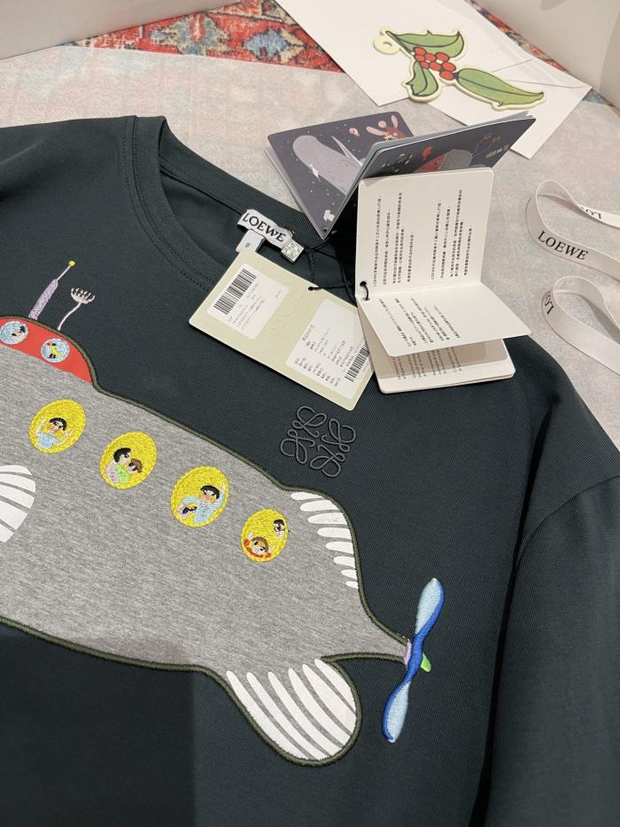 NIGO Loewe Men's Summer Dark Green Crew Neck Submarine Print Cotton Short Sleeve T-Shirt #nigo74479