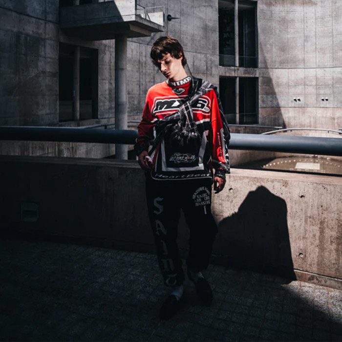 NIGO Saint Michael Men's Red And White Racing Suit Spring And Autumn Funky High Street Distressed Round Neck Long Sleeve T Shirt Ngvp #nigo9717