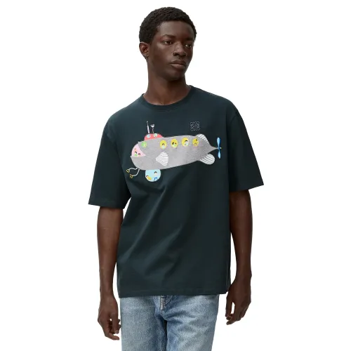 NIGO Loewe Men's Summer Dark Green Crew Neck Submarine Print Cotton Short Sleeve T-Shirt #nigo74479