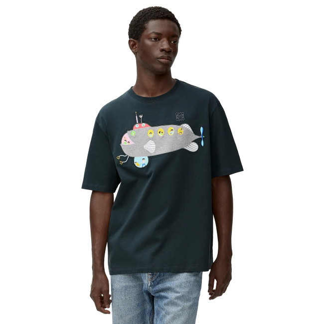 NIGO Loewe Men's Summer Dark Green Crew Neck Submarine Print Cotton Short Sleeve T-Shirt #nigo74479