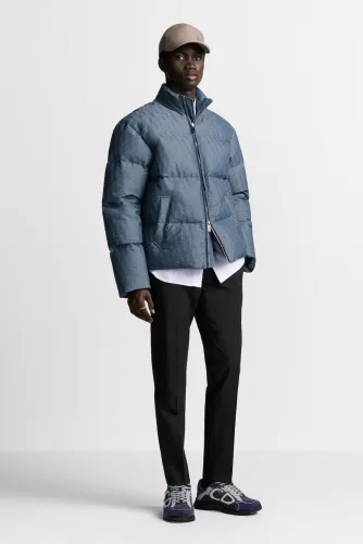 Nigo Dior Men's Fall And Winter Blue Dark Logo Print Lapel Single Breasted Long Sleeved Puffer Down Jacket #nigo74511