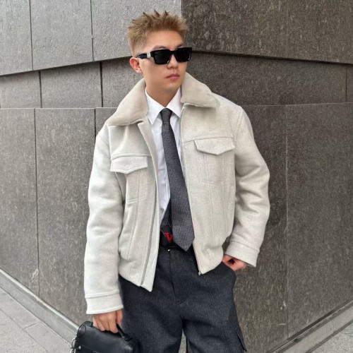 NIGO Louis Vuitton Men's Autumn and Winter Solid Color Wool Lapel Zipper Long Sleeve Jacket #nigo74526