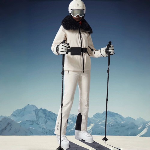 NIGO Moncler Grenoble Women's Autumn/winter Flap Lapel Zip Long Sleeve Jacket Ski Suit Letter Mid Waist Fitted Micro Casual Pants White #nigo71795