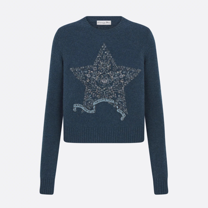 NIGO Dior Women's Spring and Autumn Star Embroidery Pattern Cashmere Knit Crew Neck Sweater #nigo74584