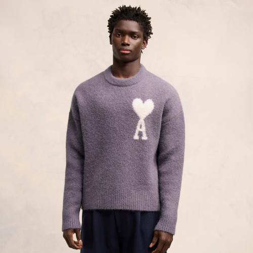 NIGO Ami Men's And Women's Spring And Autumn Solid Color Love Letter Print Round Neck Wool Knit Long Sleeve Sweater #nigo74613