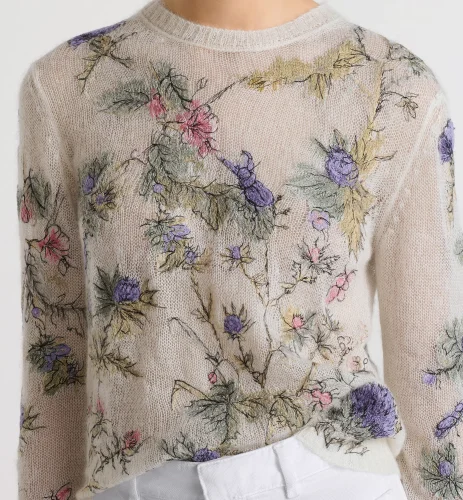 NIGO Dior Women's Spring, Autumn And Winter Floral Embroidery Long Sleeve Solid Color Mohair Round Neck Pullover Fitted Sweater Ngvp ﻿#nigo9753