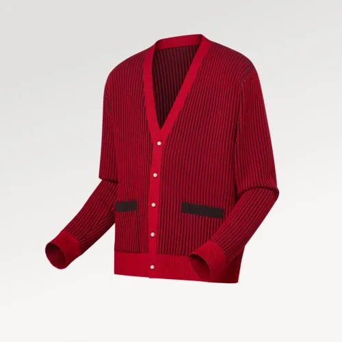 NIGO Louis Vuitton Lv X Park Seo Bo Wool Cardigan Men's Striped Jacquard Single-breasted V-neck Spring And Autumn Fashion Red Knitted Cardigan Jacket #nigo71796